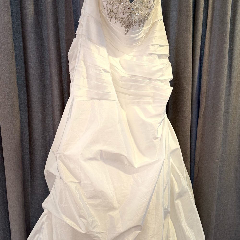 David's Bridal White Wedding Dress with Silver Accents